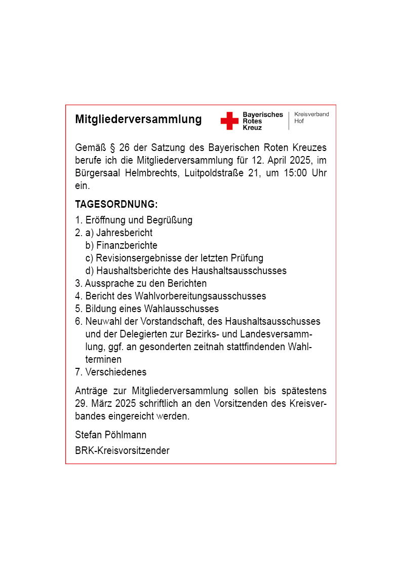 Einladung zur Mirgliederversammlung mit Neuwahlen